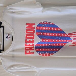 LIBERTY PARK BRAND WOMEN'S WHITE, RED AND BLUE PATRIOTIC TEE SIZE SMALL